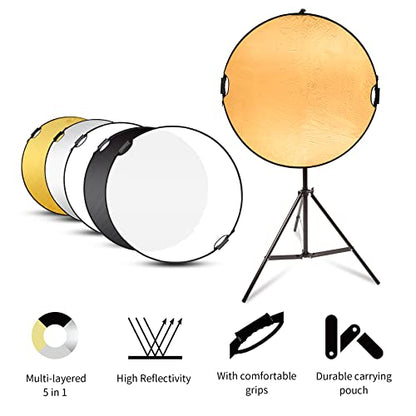 Selens 43" Photography Reflector With 6.5ft Light Stand, Handle, 5-in-1 Reflector and Holder Kit - size: 43in Reflector Stand Kit