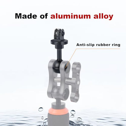 1-Inch Ball Head Camera Mount Adapter with Dual Screw Holes - Aluminum Alloy Universal Clamp for DSLR, GoPr0, Insta360 Underwater Photography Accessories 63155
