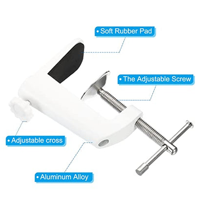 PATIKIL 0.29"/0.47" Hole Dia. Desk Table Mount Clamp, Universal C Shape Desk Clamp with Adjustable Screw for Microphone Arm Lamp Stand, White - color: White