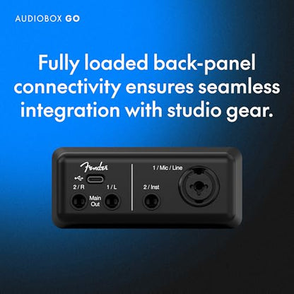 Fender AudioBox GO USB Audio Interface, for Guitarist, Vocalist, or Producer. Includes easy to use software, Fender Studio app, Amp and FX pack to create Studio Quality recordings. PC/Mac | 6-Month Fender Studio Pro Trial, 1 Xlr Combo, 1 Hi-Z Input, Plus