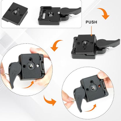 koolehaoda Quick Release Plate Adapter 1/4" 3/8" Screw Tripod Monopod | Aluminum Camera Head Mount Rapid Connect Locking System DSLR SLR Mirrorless Flash Safety Spring Lever Durable Lightweight