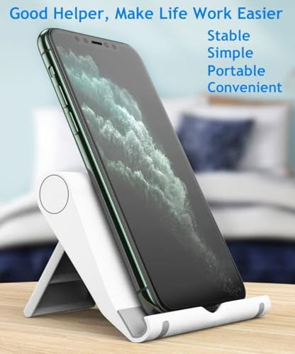 Cell Phone Stand for Desk 2 Pack Mobile Phone Holders Desktop Tablet Stand, Foldable Phone Dock Universal Adjustable Tablet Stand for Desk Compatible with Cell Phone Support (White 2 PCS) - color: White 2 PCS