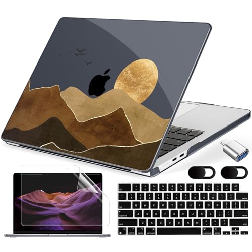 MecBevia Compatible with 2026 M5 MacBook Air 13 inch Case 2026 2025 2024-2022 M5 A3449 M4 A3240 M3 A3113 M2 A2681, Keyboard Cover, Screen Protector, Webcam Cover & Type-C OTG, Geo Landscape - color: Geo Landscape