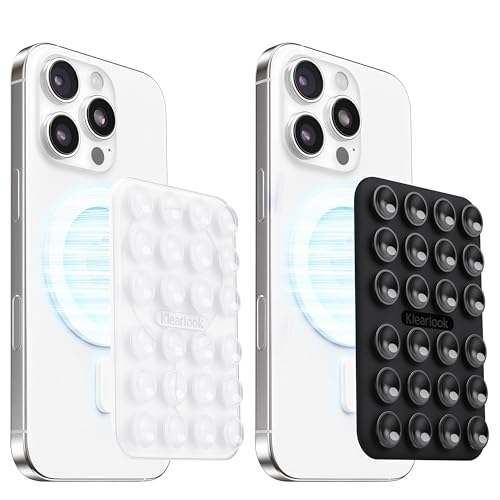 Klearlook 2Pack Magnetic Suction Phone Mount for MagSafe Case, Sticky Phone Grip Holder for iPhone, Removable Hands-Free Selfie/Video for TikTok Influencers, Women Girl Teen Gift, Transparent & Black - color: Transpatent & Black