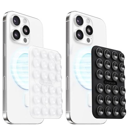 Klearlook 2Pack Magnetic Suction Phone Mount for MagSafe Case, Sticky Phone Grip Holder for iPhone, Removable Hands-Free Selfie/Video for TikTok Influencers, Women Girl Teen Gift, Transparent & Black - color: Transpatent & Black