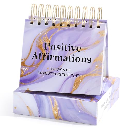 Daily Flip Calendar with Inspirational Quotes - Motivational Perpetual Calendar Desk Office Home Decor for Women, Gifts Desk Accessories for Girls Positive Affirmations - color: Purple gold