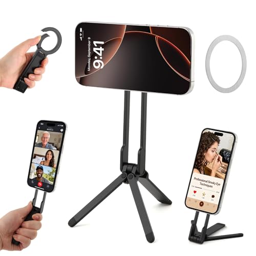 Magnetic Phone Tripod Foldable Aluminum Mini Tripod for i-Phones, Magnetic Pocket Phone Tripods Quick Mount Compatible with Mag-Safe for i-Phones 17/16/15/14/13/12