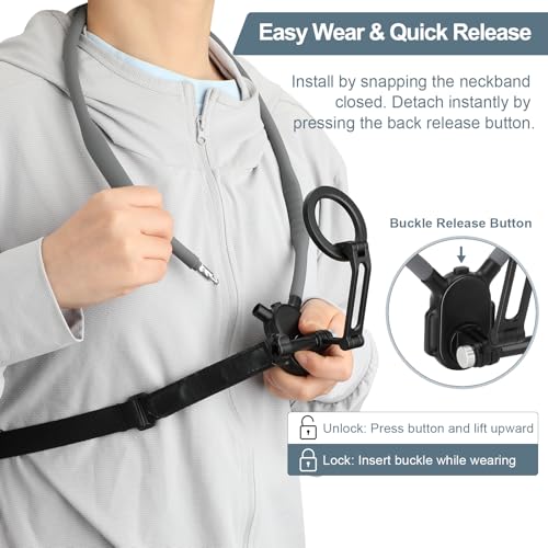 Neck Phone Holder for Recording, Magnetic Neck Mount for Phones, Hand Free Cell Phone Holder with Anti-Vibration Chest Strap for Recording POV/Vlog Video Selfie, Compatible with iPhone, Android, Gray