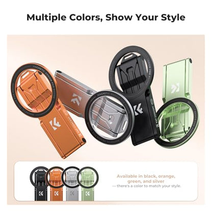 K&F CONCEPT PT02 7mm 59g Magnetic Phone Stand, Foldable Selfie Stick for iPhone, Dual-Sided Magnets Mini Tripod Pocket Cell Phone Stand with Hook, Compatible with iPhone 17-12 Series Android Phones - color: Orange