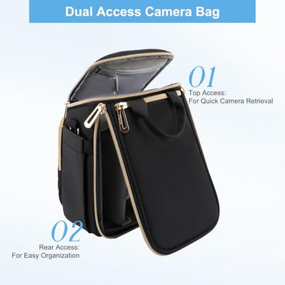 MOSISO Camera Bag, Small Dual Access Crossbody Shoulder Bag for Mirrorless/Digital Cameras, Wheat Ear Quilted Padded Camera Case with Rain Cover, Photography Purse for Canon/Nikon/Sony, Black