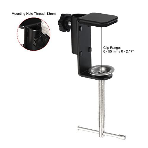 PATIKIL 0.51" Hole Dia. Desk Table Mount Clamp, Universal C Shape Desk Clamp with Adjustable Screw for Mic Microphone Arm Lamp Stand, Black