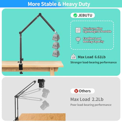 Heavy Duty Overhead Camera Desk Mount Stand 14.5"-41" with 1/4" Screw, 3-Section 360°Rotatable Detachable Articulating Boom Arm with Enlarged Handle C Clamp, Tabletop Light Stand for Streaming Vlog
