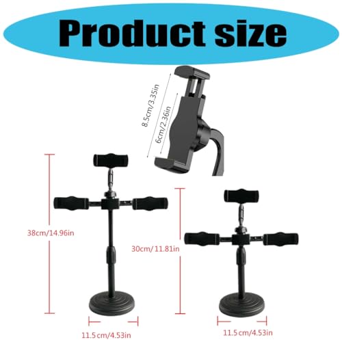 Triple Clip Phone Mount Adjustable Telescoping Desk Stand for Live Streaming Video Conferencing Multiple Angle Shootings