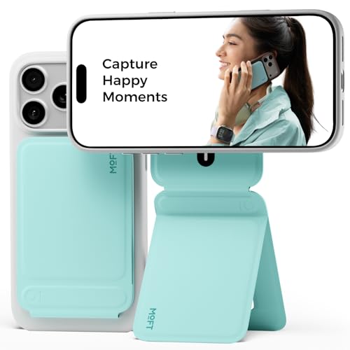 MOFT Phone Tripod Stand Selfie Stick for iPhone, Multi-Angles iPhone Stand, Lightweight & Portable Phone Holder, Strong Magnets, MOVAS Vegan Leather, Travel Essentials, Aqua (Without Card Slot) - color: Aqua x Without Card Slot, size: Without Card Slot -