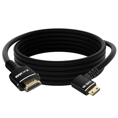 Right Angle 8K Mini HDMI to HDMI Cable 10FT, Bidirectional, Braided, 8K@60Hz, 4K@120Hz, Compatible with Camera, Camcorder, Portable Monitor, Laptop, Tablet, Graphics Card, Raspberry Pi Zero -Bend Left - size: 10FT, style: Left Right Angle