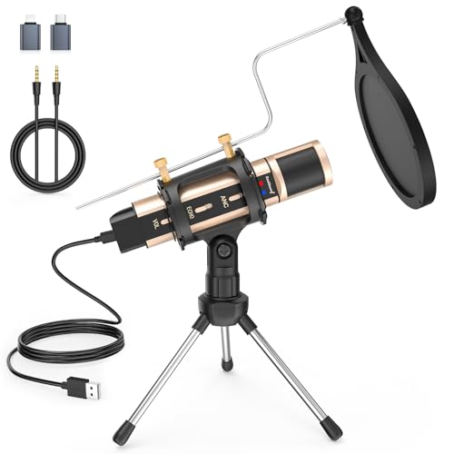 ZealSound USB Microphone for iPhone, iPad, Android, PC & Laptop, Condenser Podcast Mic with Noise Reduction, Mute, Headphone Monitoring & Echo Control for ASMR, Podcast, Streaming, Gaming