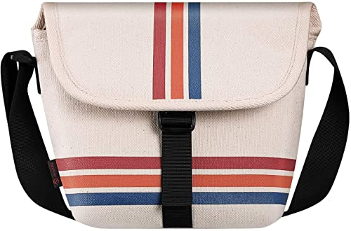 FINTIE Crossbody Camera Bag Compatible with Polaroid Now+ Generation 3rd/2nd/1st I-Type, Polaroid Flip, OneStep 2 VF, I-2 Instant Film Camera Travel Sling Case with Adjustable Strap - color: White Stripe, size: 6 x 5 x 2 inches