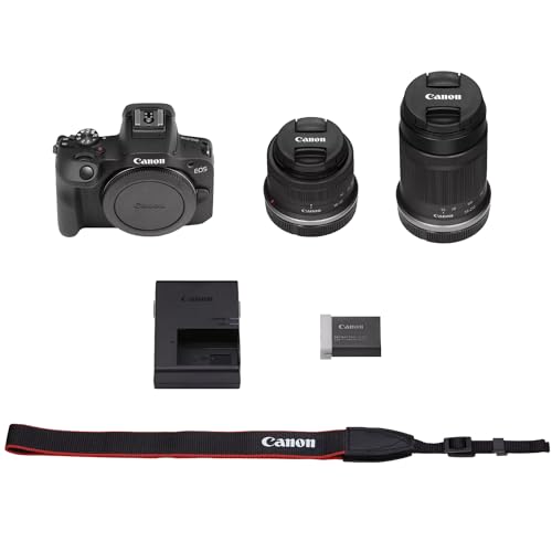Canon EOS R100 Mirrorless Camera Body w/ 2 Lens Kit RF-S 18-45mm is STM and RF-S 55-210mm is STM 6052C022 Bundle w/Deco Gear Bag + 2X Battery + 2X 64GB Memory Cards + Photography Pro Kit & More - color: Midnight
