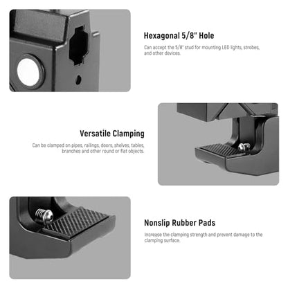 NEEWER Super Clamp with 5/8" Stud, Spring Lock, 2.4"/6cm Jaw Grip Heavy Duty Crab Pole Clamp for Round Pipe Flat Surface, for Photography Studio Camera & Lighting Mounting, Max Load 33lb/15kg, UA017 - style: UA017(1 Pack）