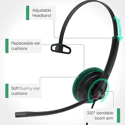 Yealink UH34 USB Headset with Mic, Single Ear Wired Headphones with Noise Cancelling Microphones, Professional Work Headphones VoIP Phone Computer Call Center Office,Ultra Light Mono