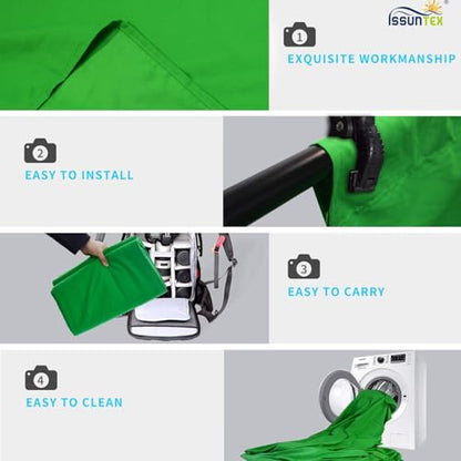 ISSUNTEX 9X15 ft Background Polester Backdrop, Photo Studio, Collapsible High Density Screen for Video Photography and Television-Green - color: Green
