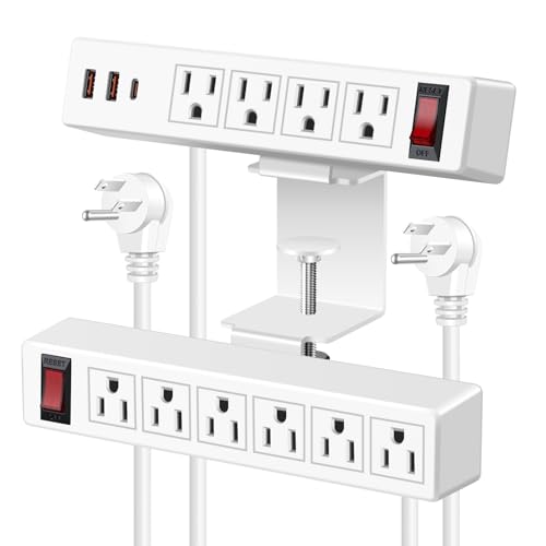Desk Clamp Power Strip with PD20W USB-C, 2 in 1 Dual Layer Under Desk Power Strip, Removable Clamp Power Socket with 10AC Outlets & Switch, 6ft Extension Cord(ETL Listed) - color: White, size: 6FT