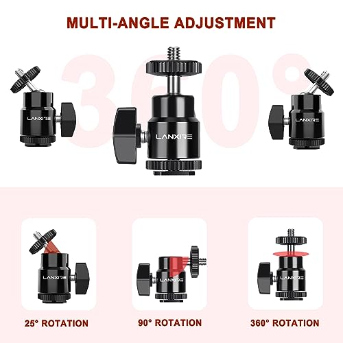 Camera Hot Shoe Mount with 1/4" Screw and Ball Head Adapter - Compatible with Camera, Camcorder, Smartphone, Action Camera, LED Lights, Microphone - 2 Pack