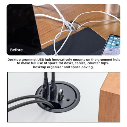 CY USB 3.0 Hub Sound Card AUX 3 Port USB 60mm Desk Grommet Splitter Dock Station Headphone Mic Audio Interface for Desktop PC - style: 3USB+AUX