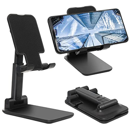 Cell Phone Stand for Desk, Angle & Height Adjustable Phone Holder, (Black) | Fully Foldable, Fits for All Under 6.5" Smartphones, Ideal for Home, Office & Travel Use - color: A-Black