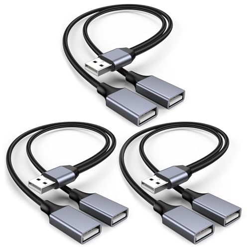 USB Splitter 1 in 2 Out(3 Pack), USB 2.0 A Male to 2 Dual USB Female Jack Y Splitter Hubfor Laptop, PC, Smart TV, Desktop Computer, Mac, PS5, PS4(Not Supporting CarPlay and Android Auto) - size: 3 Pack