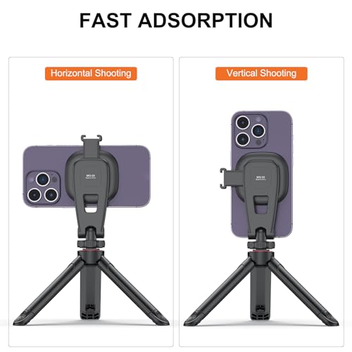 VRIG MG-03 Magnetic Phone Tripod Mount for iPhone and MagSafe Cases | 360° Rotation Cold Shoe, Camera Phone Mount Compatible with iPhone 17 16 15 14 13 12 Series, Phone Holder for Camera, Tripod - size: MG-03