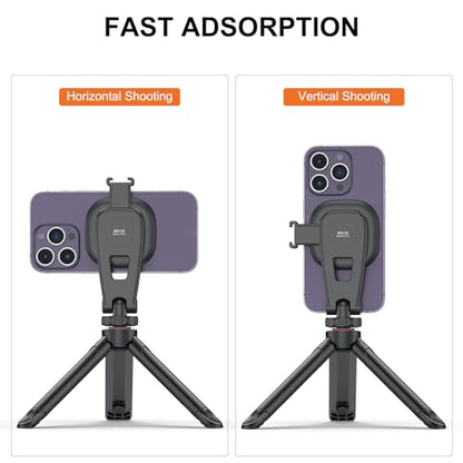 VRIG MG-03 Magnetic Phone Tripod Mount for iPhone and MagSafe Cases | 360° Rotation Cold Shoe, Camera Phone Mount Compatible with iPhone 17 16 15 14 13 12 Series, Phone Holder for Camera, Tripod - size: MG-03