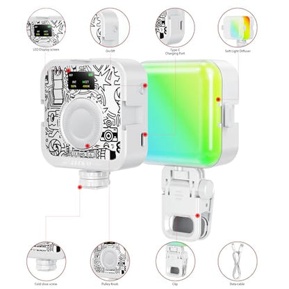Leekai P6 RGB Video Light, Magnetic Portable Photography Lighting with Clip for Phone/Laptop, CRI 95+ 2500K-9000K, 2000mAh Rechargeable LED Camera Light for YouTube TikTok Zoom Meetings - color: White
