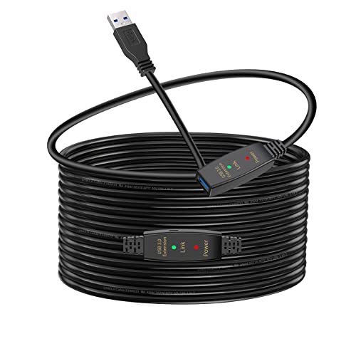 50ft Active USB 3.0 Extension Cable, USB Type A Male to Female Extender Cord with Dual Signal Boosters and 5V/2A Power Port, 5Gbps Data Sync, Compatible with VR Headsets, Webcams, Hard Drives - size: 50FT