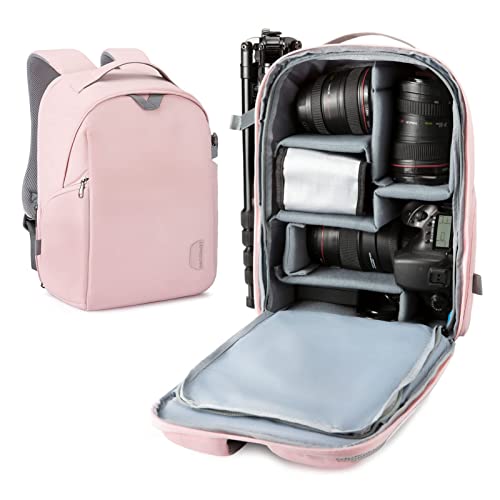 BAGSMART Camera Bag, Camera Backpack, DSLR SLR Camera Case Fits 13.3 Inch Laptop, Waterproof Photography Backpacks with Rain Cover Tripod Holder for Women Men, Pink - color: Pink, size: Small