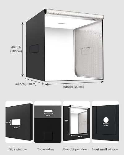 Glendan 40"x40" Light Box Photography, Large Photo Light Box with 3 Light Panels, 594 LED Beads, CRI >95, Professional Photo Booth Shooting Tent Kit with 4 Color Backdrops for Product Photography - size: 40*40 inch