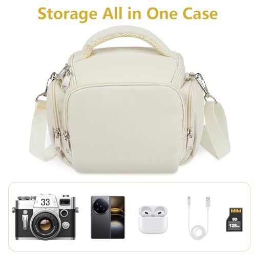Ainiv DSLR Camera Bag, Waterproof Anti-Shock SLR Camera Case, Large Adjustable Shoulder Strap Camera Backpack, Portable Crossbody Single Shoulder Backpacks Compatible with Canon, Sony, Nikon, Beige - color: Beige