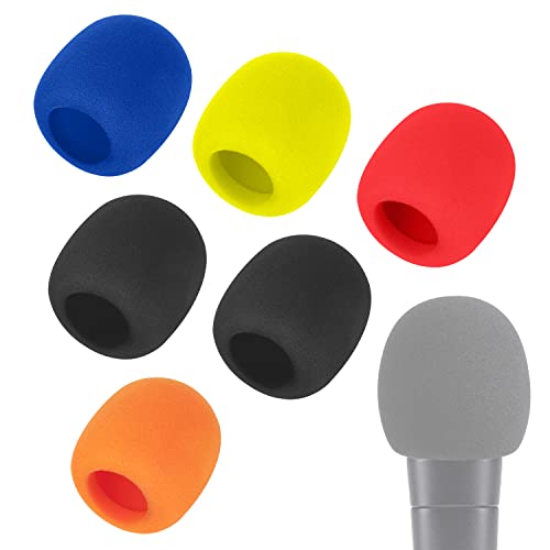 6 Pack Foam Mic Cover, Pop Filter Windscreen for Shure SM58 | Thick foam mic cover fits most handheld microphones, Reduces wind noise, improves clarity, and keeps mics clean, 5-Color Mix - color: 6PCS-Multicolored