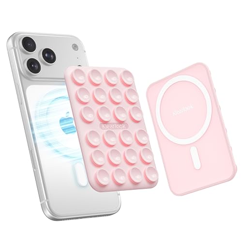 Klearlook Magnetic Suction Phone Mount for MagSafe Case, Silicone Sticky Phone Grip Holder for iPhone 16/15/14/13/12 Series, Removable Hands-Free Video/Selfie, Women Girl Teen Gift, Light Pink - color: Light Pink
