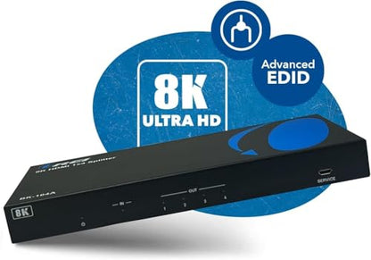 OREI 8K HDMI Splitter 1 in 4 Out, 1 x 4 Duplicate/Mirro Screen with Audio Extractor UltraHD Supports Upto 4K @ 120Hz IR EDID HDCP 2.3 for PS5, Xbox, NVIDIA (BK-104A) - style: 8K@60Hz - 4 Outputs w/ Audio Extractor