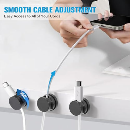 6PC Cord Organizer Holder, 360° Rotatable Spring Cable Clips, Strong Adhesive Cable Management Desk Accessories, Adjustable Wire Organizer Hide Cords Neatly for Nightstand, Home, Kitchen, Office, Rv