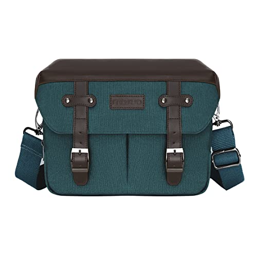 MOSISO Camera Case Crossbody Shoulder Messenger Bag, DSLR/SLR/Mirrorless Photography Vintage PU Leather Flap Gadget Bag with Rain Cover Compatible with Canon/Nikon/Sony Camera and Lens, Teal Green - color: Teal Green