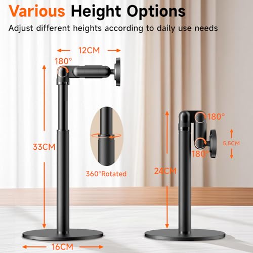 360° Rotating Magnetic Phone Stand for MagSafe, 2 in 1 Adjustable Tablet Stand & Cell Phone Stand, Aluminum Phone Holder for Desk, Compatible iPhone 17 16 15 14 13 12 Pro Max and IPad, Black