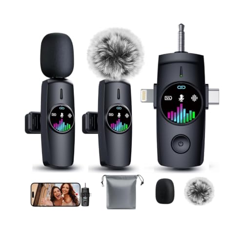 𝟕𝟎%𝐨𝐟𝐟 3-in-1 Wireless Lavalier Microphone: Mini Microphone 20H Battery, 80ft Range, DSP Noise Cancel - Plug & Play for iPhone Android, Live Streaming, Content Creators Programmes - color: Phantom Black