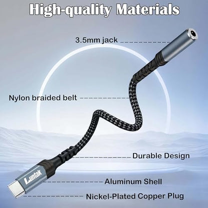 USB C to 3.5mm Audio Adapter,Type C to Aux Dongle Adaptor USB C to Headphone Jack Adapter for iPhone 16/15/Plus/Pro/Pro Max,Samsung Galaxy S25/S24/S23/S22/S21/note10/20 Ultra,iPad Pro,Mini,MacBook - style: 2 Pack Adapter