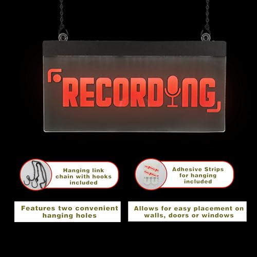 LED Acrylic Wall Recording Sign, Forest & Twelfth Recording Studio Lighted Sign for Professional Studio Setup, Podcast, Radio & More, USB Powered (Recording)