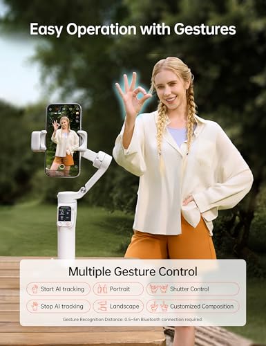 Hohem iSteady V3 Ultra Gimbal Stabilizer for Smartphone, AI Tracking Phone Gimbal, 1.22" Touchscreen Detachable Remote Control, Built-in Extension Rod & Tripod, 360° Infinite Pan, Vlog Filming, White - color: White, size: 5.0*2.6*12.3 in/ 127*65*312 mm