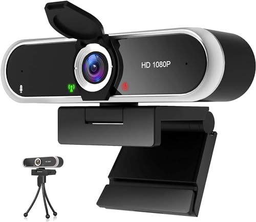 Webcam 1080P with Microphone and Webcam Cover Plug and Play with Auto Light Correction for Laptop PC Desktop for Live Streaming Video Call Conference