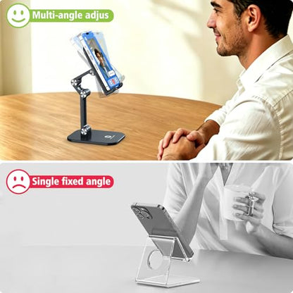 OCYCLONE Phone Stand, Foldable Cell Phone Stand Holder for Desk Office Accessories Adjustable Height and Angle iPhone Stand Compatible with 4"-13" Phones iPad Tablet - Black - color: Black