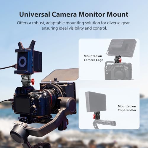 Camera Monitor Mount with Cold Shoe, Aluminum Cold Shoe Mount Adapter with 1/4″ Screw for LED Light Microphone Cage, Field Monitor Holder 360° Swivel & 180° Tilt Damping (63146) - style: With Knob - Cold Shoe Base